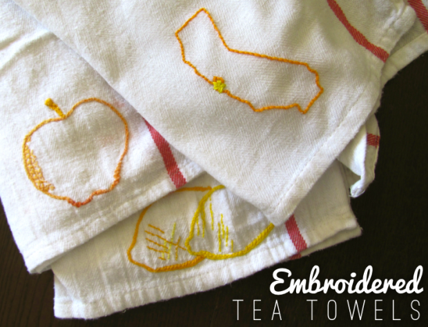 Embroidered Tea Towels via Dressed In Orange